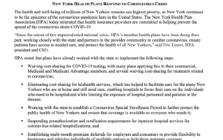 NY Health Plans RESPOND TO CORONAVIRUS CRISIS