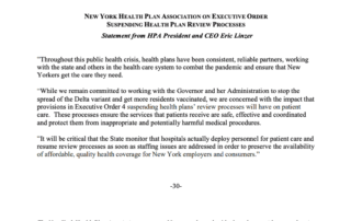 NYHPA press release on executive order suspending health plan review processes