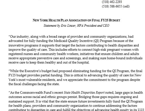 HPA Statement on Final Budget